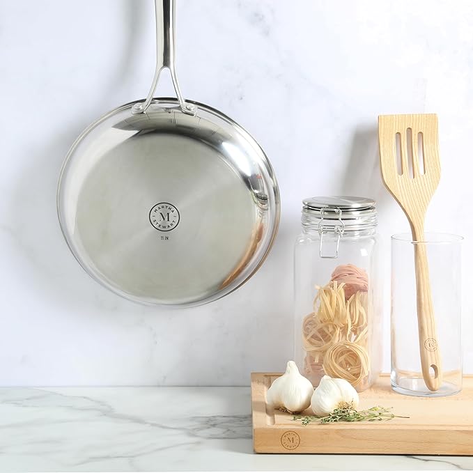 Martha Stewart Badgley Hybrid Nonstick 11 Inch TriPly Stainless Steel Large Fry Pan & Stay Cool Handle - Laser Etched Non-Toxic Nonstick Skillet - Dishwasher and Induction Safe
