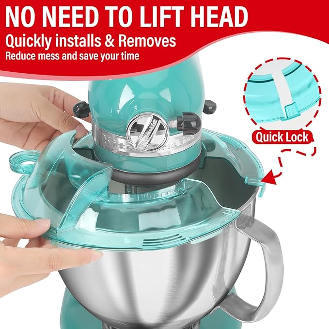 Pouring Shield for KitchenAid Tilt Head 4.5-5 QT (for Stainless Steel Bowls Only), for Kitchen aid Accessories and Attachments, Fully Enclosed Foldable Lid Mixer Bowl Cover, Not For Bowl Lift (Blue)