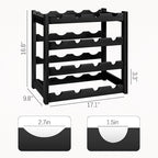 VASMIA Wine Rack, 4-Tier Bamboo Wine Racks Countertop,Sturdy and Durable Wine Storage Cabinet Shelf,16 Bottles Wine Holder for Kitchen Pantry, Black
