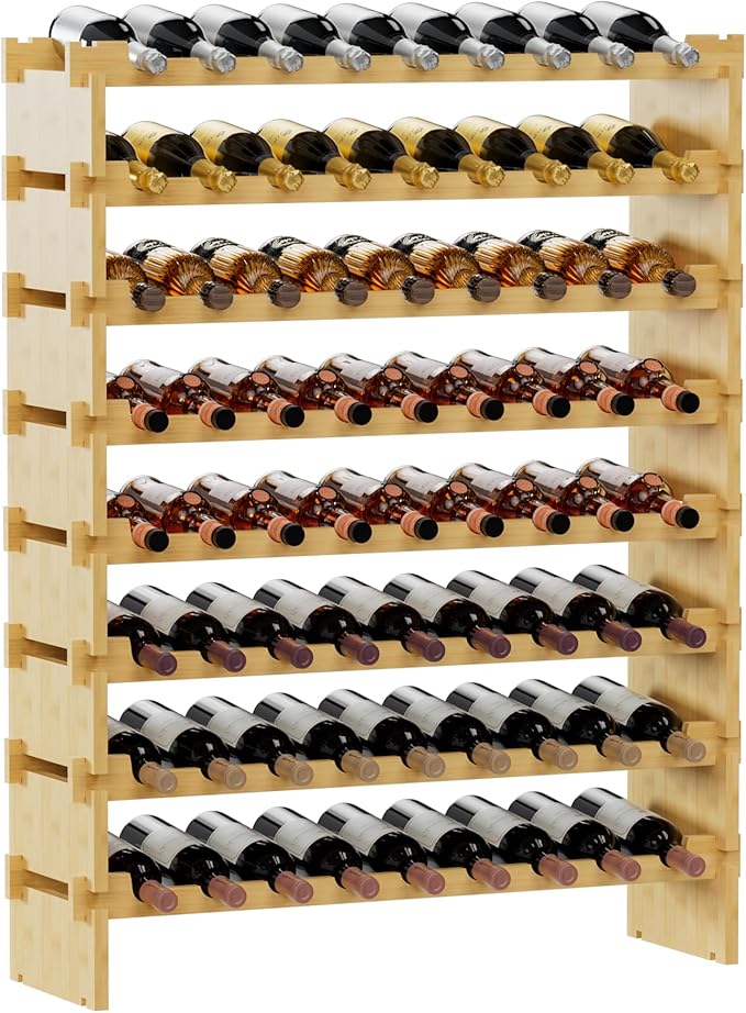 Bambloom Wine Rack Freestanding Floor, Stackable Wine Bottle Storage, Wooden Free Standing Wine Stand Organizer for Kitchen,Cellar. 36 Bottles Wine Holder Display Shelves for Champagne (Bamboo)