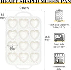 2 Pcs Heart Shaped Muffin Pan with Metal Reinforced Frame 12 Cup Nonstick Silicone Heart Cake Mold for Baking 2.5 Inch Cupcake Tray (Cream)