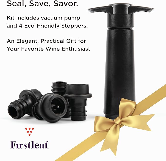 Wine Saver Pump with Vacuum Wine Stoppers - Preserve Your Wine Longer/Reusable/Fits All Standard Wine Bottles/Airtight Seal and No Spills/1 Pump 4 Stoppers/Wine Accessories and Gifts