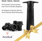 Wine Saver Pump with Vacuum Wine Stoppers - Preserve Your Wine Longer/Reusable/Fits All Standard Wine Bottles/Airtight Seal and No Spills/1 Pump 4 Stoppers/Wine Accessories and Gifts