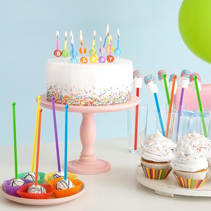 100 Pieces Disposable Plastic Round Top Crystal Swizzle Sticks (Rainbow Color)