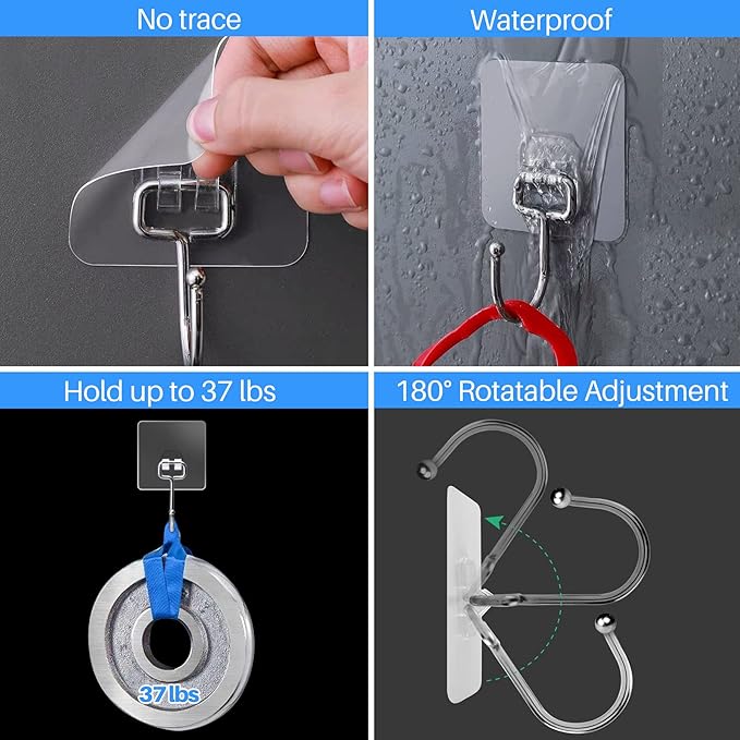 Antimbee 10-Pack All-Purpose Large Adhesive Hooks for Hanging, Banana Hook, Heavy Duty Adhesive Hooks 37 lb(Max), Sticky Wall Hook fit Home, Bathroom, Kitchen, Office and Outdoor