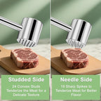 2-in-1 Meat Tenderizer Mallet,Real 316L Stainless Steel Meat Hammer,Dual-sided Meat Tenderizer Tool with Sharp Spikes and Convex Studs,Heavy Duty Well-balanced 1.09LB,Kitchen Pounder,Dishwasher Safe