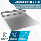 Rhino Aluminum Heavy Duty Aluminum Foil - 18 x 525 sf Roll, 25 Microns Thick - Commercial Grade & Extra Thick, Strong Enough for Food Service Industry (Pack of 1)