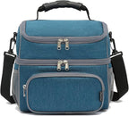 FlowFly Double Layer Cooler Insulated Lunch Bag Adult Lunch Box Large Tote Bag for Men, Women, With Adjustable Strap,Front Pocket and Dual Large Mesh Side Pockets