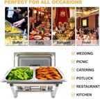 2 Pack 8QT Rectangular Chafing Dish Buffet Set Stainless Steel Catering Chafers Food Warmer with Full,Half Food Pan,Fuel Holder,Foldable Frame For Weddings/Parties/Banquets Events