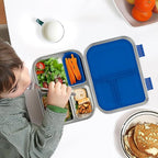 Stainless Steel Kids Leak-Resistant Bento Lunch Box, 3-Compartments with Silicone Container, Dishwasher-Safe, Child-Friendly Design for School, Picnics & Travel,BPA-Free (Blue)