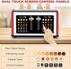 4 Slice Toaster Touch Screen, Stainless Steel Toasters Digital Timer, Dual Control Panel Toasters, 8 Shade Settings 6 Bread Types for Bagel, Cancel, Defrost 1650W Red