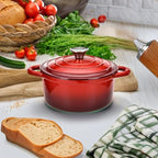 Hamilton Beach 3-Quart Enameled Cast Iron Dutch Oven with Lid | Heavy-Duty Pot for Braising, Roasting & Baking | Red