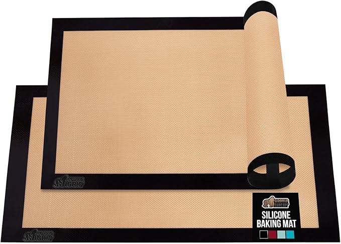 GORILLA GRIP Reusable Nonstick Silicone Baking Mat, 2 Pack, 20.5x 14.62, BPA-Free Oven Safe Food Liner, For Cookie Sheets, No Mess Easy Clean Pastry Mats, Kitchen Essential, 2/3 Sheet Size, Black