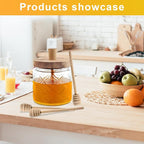 17oz Honey Jar with 3 Wooden Dippers,Pot Container Dispenser,Clear Glass Honey Container for Home Kitchen,Store Honey and Syrup,Easy to Clean