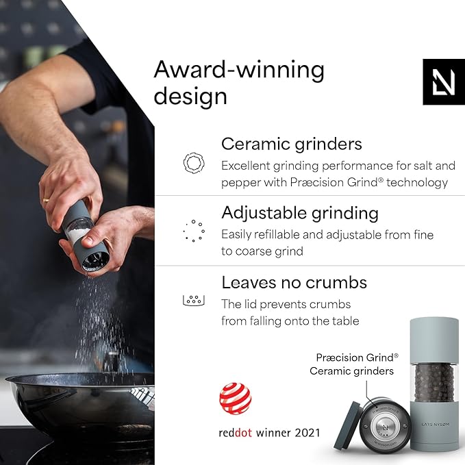 LARS NYSØM Salt and Pepper Grinder Set I Salt and Pepper Mills with Adjustable Ceramic Grinder 2 pieces I Manual Design Spice Mill Set (Blue)