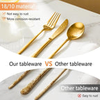 48-Pack Gold Silverware Set with Steak Knives, Stainless Steel Tableware Cutlery Spoons Forks Kit, For Buffet Kitchen Restaurant Hotel, Kitchen Flatware Utensils Set, Mirror Polished