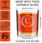 Personalized Whiskey Glasses Gifts for Men, Monogrammed Engraved A-Z 10.6 oz Rocks Glass Customized Gift, Unique Christmas Birthday Gifts for Men Him Dad Husband Brother Son (C)