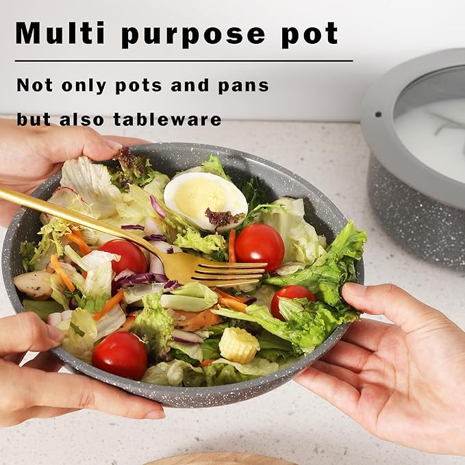 Non Stick Pot and Pan Set with Removable Handle, Ceramic Cookware Set Detachable Handle, Induction Kitchen Camping Stackable Pots Pans, Dishwasher/Oven Safe, Grey