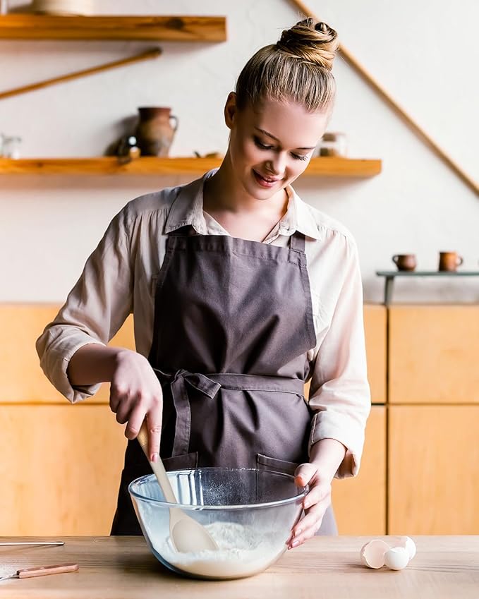 Silicone Cooking Spoons, Great for Scooping Sides and Serving Hearty Stews, BPA-Free Matte Silicone, Wooden Handle Serving Spoon for Nonstick Cooking Surfaces (Khaki)