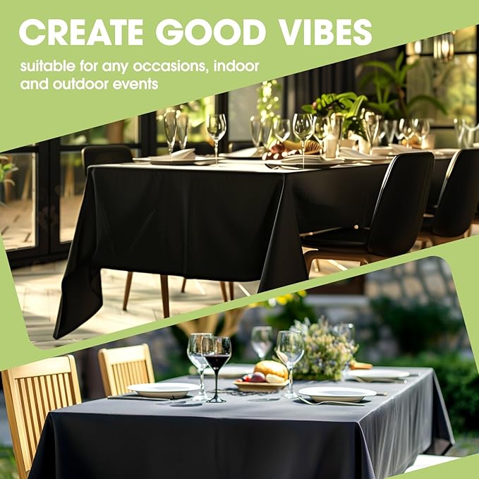 Pureegg Rectangle Table Cloth 60" x 84" – Durable Polyester Tablecloth Offers Reusable & Washable Protection, Ideal for Outdoor Party, Picnic, Wedding, Banquet and Birthday, 12 Pack, Black
