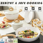 Pink Pots and Pans Set Non Stick, Ceramic Cookware Set with Granite Pattern Kitchen Cooking Sets Induction Pot and Pan w/Frying Pans, Saucepans, Casserole, Non-Toxic, PTFE/PFOA/PFOS-Free