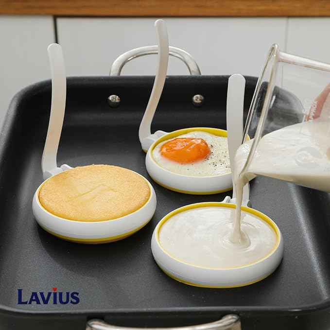 Silicone Egg Rings Set with Folding Handle, 4-Pack Non-Stick Round Egg Cooker Ring，Egg Mold for Cooking Breakfast Sandwiches, Egg Mcmuffins, Pancake, Grill Accessories Egg Forms for Frying Egg