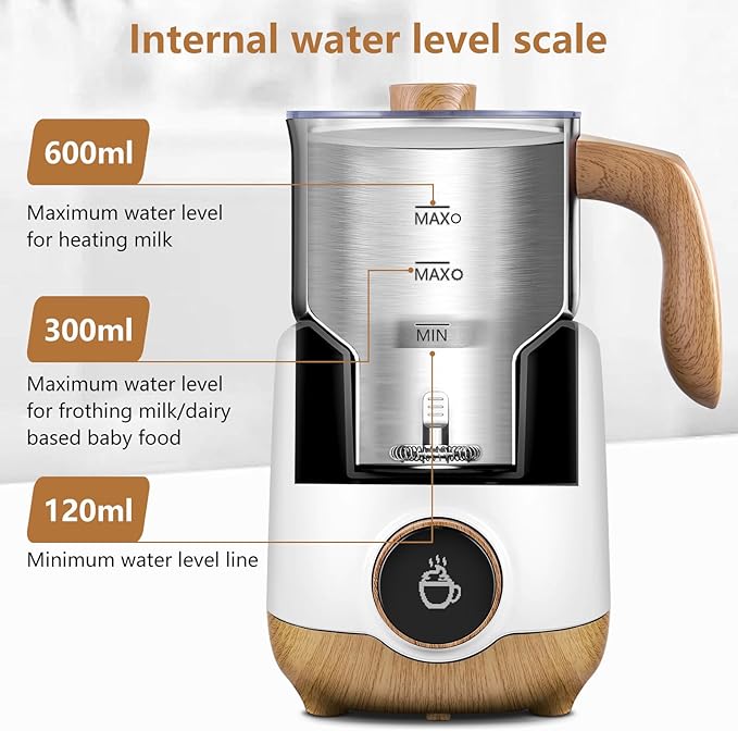 AMZCHEF 8-IN-1 Milk Frother and Steamer 550 Watts, 21 oz Split Stainless Steel Automatic Steamer, Milk's Warmer for Latte, Cappuccino, Hot and Cold Froth, Heated Milk, Hot Chocolate, Baby Food silver