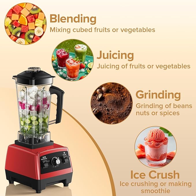 Blender for Smoothies, Powerful Smoothie Blender, Countertop Blenders for Kitchen with 68Oz. Pitcher & 20Oz. Portable Cup, BPA-Free, Red
