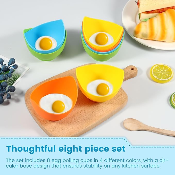 8Pcs Silicone Egg Poacher Nonstick Egg Poaching Cups Poached Egg Easy Silicone Egg Poacher Cups for Stovetop Air Fryer Cooking Accessories