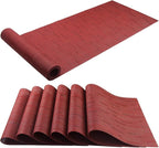 PIGCHCY Elegant Placemats with Matching Table Runner,Washable Durable Placemats Crosswoven Vinyl Table mats Sets(6pcs Placemats+1pcs Table Runner,Same Style,Burgundy Red)