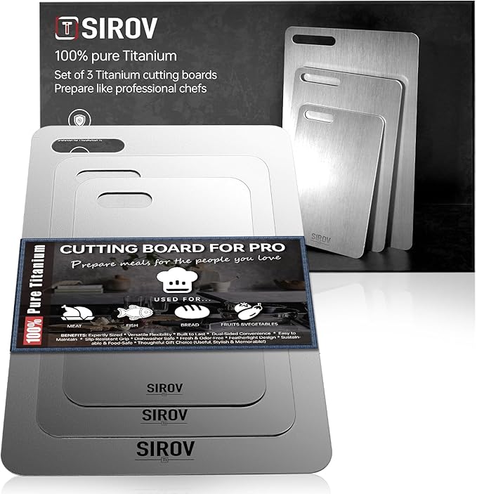 Titanium Cutting Board,Premium Titanium Cutting Board Set of 3, Pure Titanium Kitchen Chopping Boards, Non-Toxic & Dishwasher Safe for Meat, Fruit, and Vegetables (3PCS)