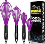 HOTEC 4 Pieces Silicone Whisks for Cooking, Wire Balloon Whisks Egg Beater, Non-slip Handle Whisk for Non-stick Cookware Perfect for Cooking, Stirring, Beating and Blending (Purple)