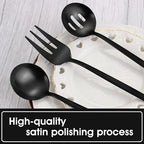 Matte Black Serving Silverware Set, 5-Piece Round Shared Utensils Set of Stainless Steel, Hostess Flatware Serving Set, Satin Finish, Dishwasher Safe