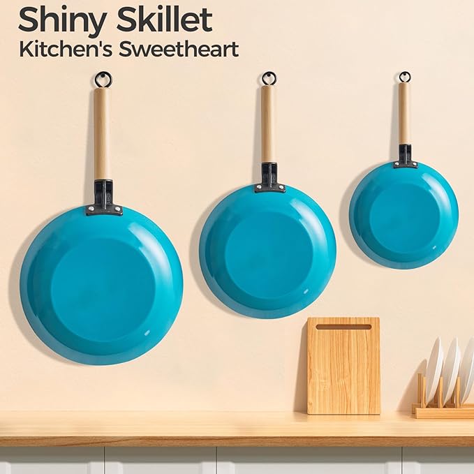 YUTANN Nonstick Frying Pan Set, 8" 10" 12" Ceramic Frying Pans, Pre-seasoned Cast Iron Pan Cookware Set with Removable Handle, Dishwasher Safe, Free of PFAS & PFOA, Compatible with All Stovetops