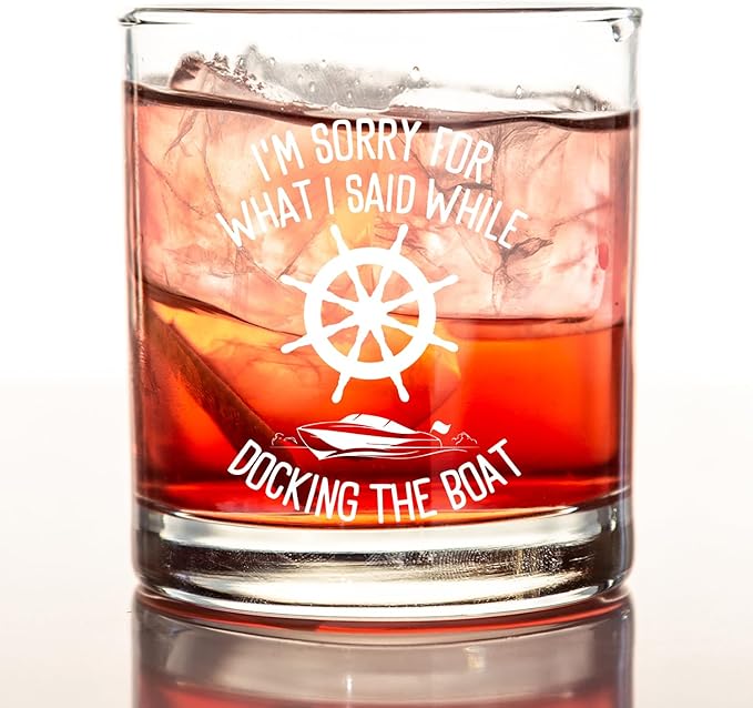 kunlisa I'm Sorry for What I Said While Docking the Boat Whiskey Glasses, Nautical Gifts for Sailors, Boat Captain Gifts, 10 oz Drinking Rocks Glasses for Men Whisky Cocktail Scotch Bourbon Liquor