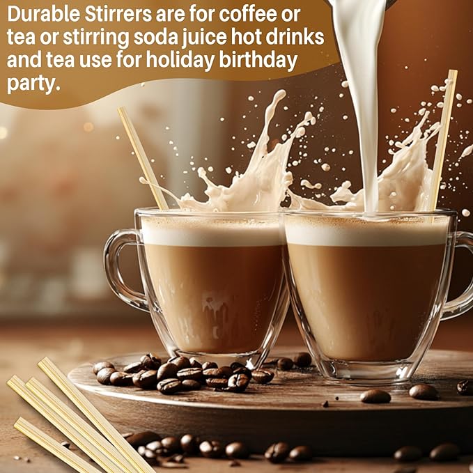 MAQIHAN 1000pcs Sip Stirrers - Bamboo Coffee Stir Sticks Disposable Hot Drink Beverage Stirring Swizzle Stir Sticks For Coffee，Milk, Juice, Cocktail, Chocolate, Suit For Party, Bar 5.5 Inch Square