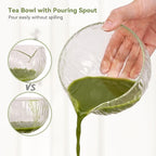 10-Pcs Matcha Whisk Set Kit, Whisk and Bowl with Spout & Measuring Spoon & Cup, Japanese Matcha Tea Making Tools, Transparent Textured Glass