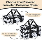 Insulated Casserole Carrier, Portable Casserole Carrier for Hot or Cold Food Lunch Tote Warmer or Cooler Bag, Lasagna Lunch Bag for Potluck Parties- Fits 9" x 13" Baking Dish-Cow Pattern