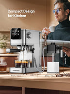 20 Bar Espresso Machine, Hot & Cold Brew Coffee Maker with Milk Frother, Touch Screen, Compact Water Tank, Expresso Coffee Machines for Lattes, Cappuccinos, Americano, Home & Office, Stainless Steel