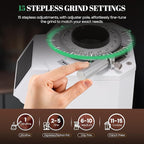 Huanyu Professional Coffee Grinder with 74mm Flat Burr 53ounce Bean Hopper 15 Infinite Grinding Settings Electric Coffee Grinder with Touching Screen White