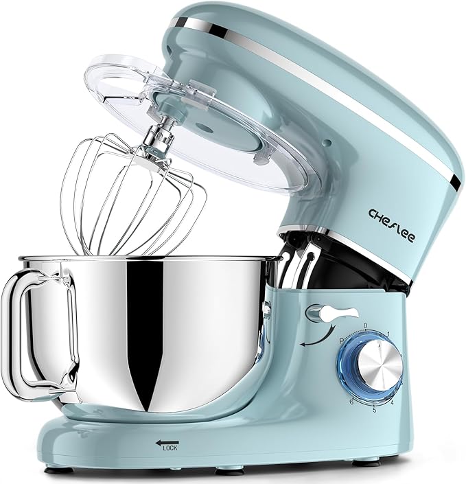 CHeflee Stand Mixer,660W 6+P With 6.5QT Stainless Steel Bowl,Dough Hook, Wire Whip & Beater,for Most Home Cooks,Blue