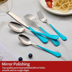 20-Piece Blue Silverware Set 18/0 Stainless Steel Flatware Blue Handle Cutlery Set Service for 4 Dinner Knives Forks Spoons Set Mirror Finish Dishwasher Safe