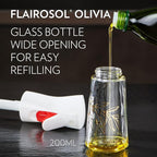 FLAIROSOL OLIVIA Oil Sprayer for Cooking, 200ml Glass Olive Oil Sprayer, Continuous Cooking Spray Bottle with Portion Control, Olive Oil Dispenser for Kitchen, Air Fryer, Salad, BBQ (Golden Leaves)