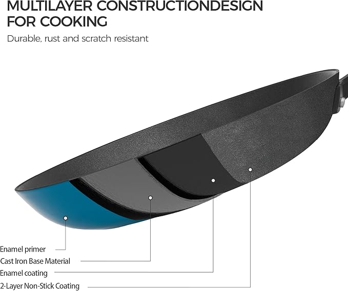 YUTANN Nonstick Frying Pan 12 inch, Ceramic Cast Iron Skillet, Lightweight Pre-seasoned Cast Iron Pan with Detachable Handle, Dishwasher & Oven Safe, Free of PFAS and PFOA