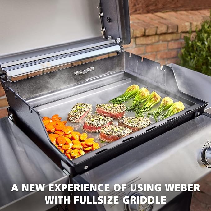 7637 Full-Size Griddle Insert for Weber Spirit I & II 200 Series Gas Grills, Carbon Steel Griddle E210 E220 E215 S210 S220, Flat Top Griddle for Weber, Outdoor Indoor Griddle with Removable Handles