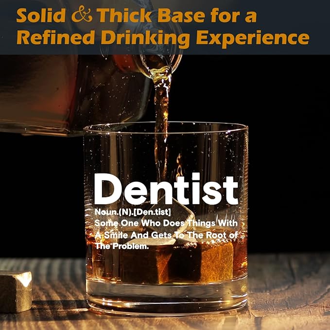 kunlisa Dentist Gifts Whiskey Glasses, Dental Hygienist Assistant Gifts, Dental 10 oz Drinking Rocks Glasses for Women Men Whisky Cocktail Scotch Bourbon Liquor