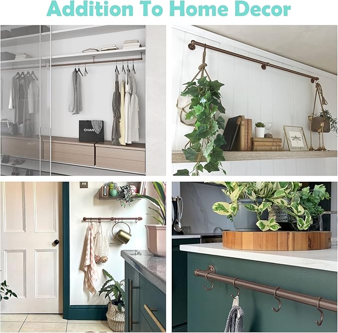 ROTHLEY Stainless Steel Pot and Pan Hanger: 23.7 Inch Wall Mounted Hanging Pots and Pans Rack with Hooks (Antique Copper)