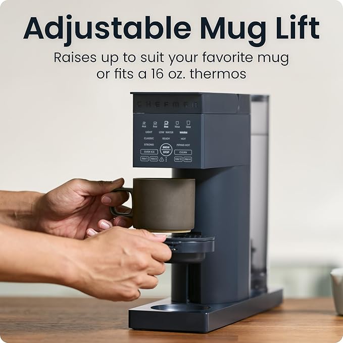 Chefman Caffeinator Single Serve Coffee Maker, Brew Kcups & Grounds, Drip Coffee Machine with Brew Strength Settings, Iced Coffee Function, 48 oz. Removable Water Reservoir