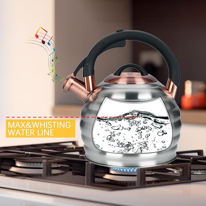 Tea Kettle for Stove Top Whistling Teapot, 3.2Q Tea Pot Stainless Steel Teakettle with Heat Proof Ergonomic Handle