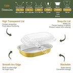 Oval Aluminum Foil Pans with Snap-On Lids (5 Pack) | 2X Thicker Heavy Duty Reusable Container 25oz for Take-Out (Gold)